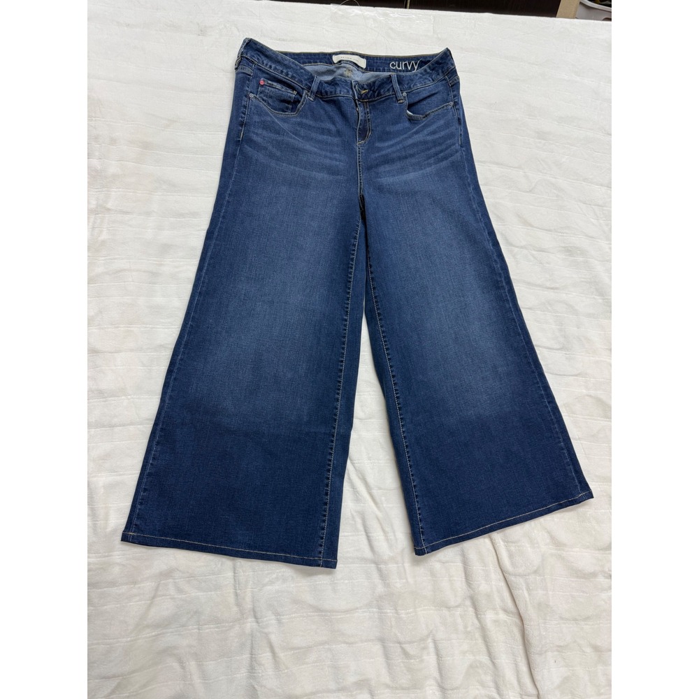 SLINK JEANS Curvy Wide Leg Cropped‎ Denim Pants Women's Size 14 Blue